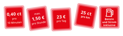 stadtflitzer Preise in roten Buttons dargestellt